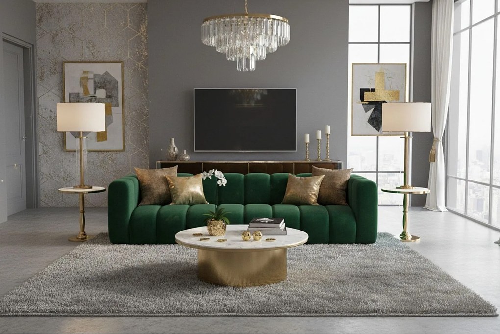 Sofa czteroosobowa, kanapa Grand, tkanina welurowa Salvador, Zielony