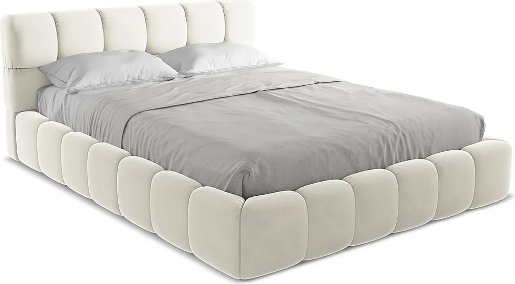 Łóżko 180 x 228 - z weluru - jasny beż - NALU