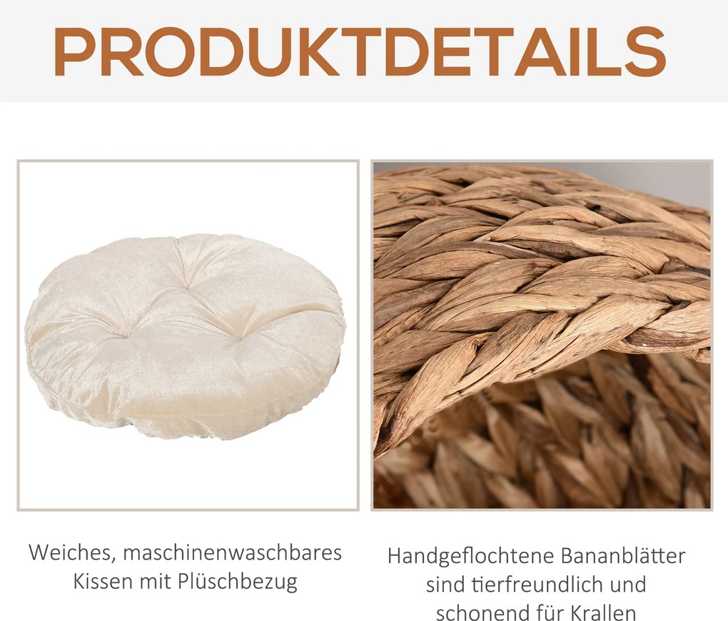 PawHut Kosz dla kota Rattanowe gniazdo dla kota Legowisko dla kota z poduszką Legowisko dla zwierząt domowych brązowy