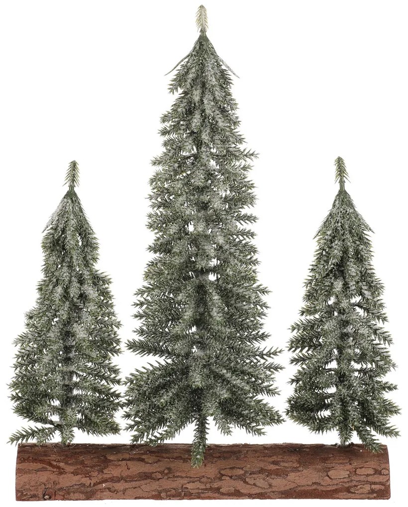 Dekoracja świąteczna Choinki na pniu – trio, 34 cm, ośnieżone, zielony