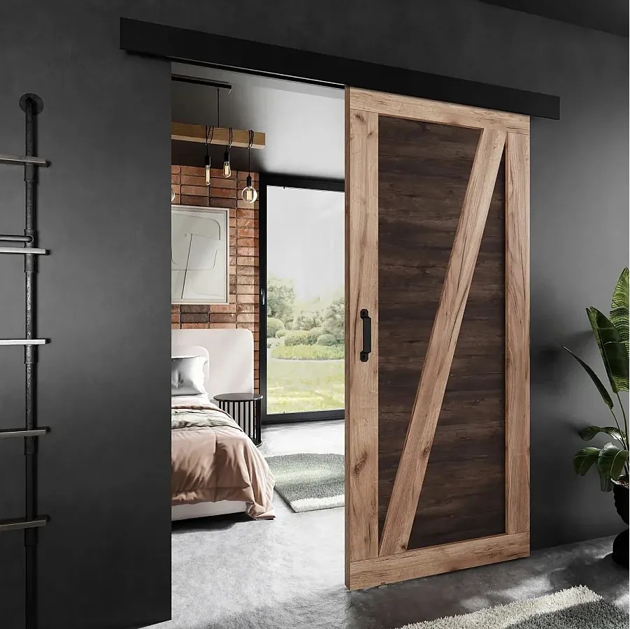 Drzwi przesuwne PALADIO 3 z maskownicą dąb craft złoty i jesion 80