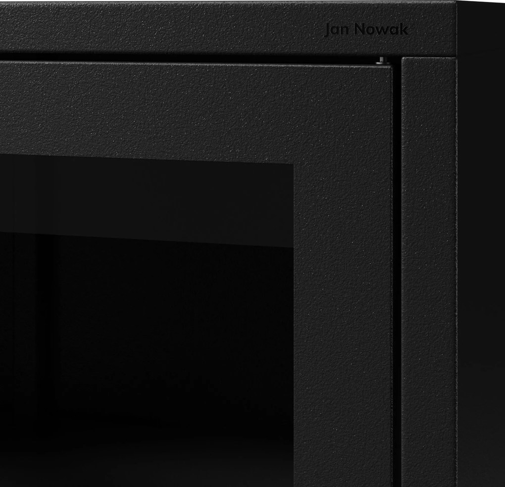 Witryna szklana do salonu wąska metalowa czarna LUIGI Modern 500 x 1800 x 350 mm