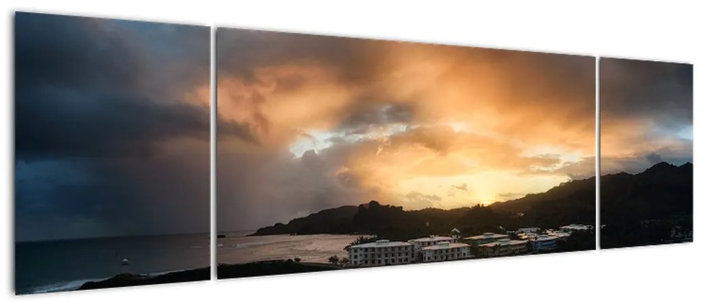 Obraz - plaża z pochmurnym niebem (170x50 cm)