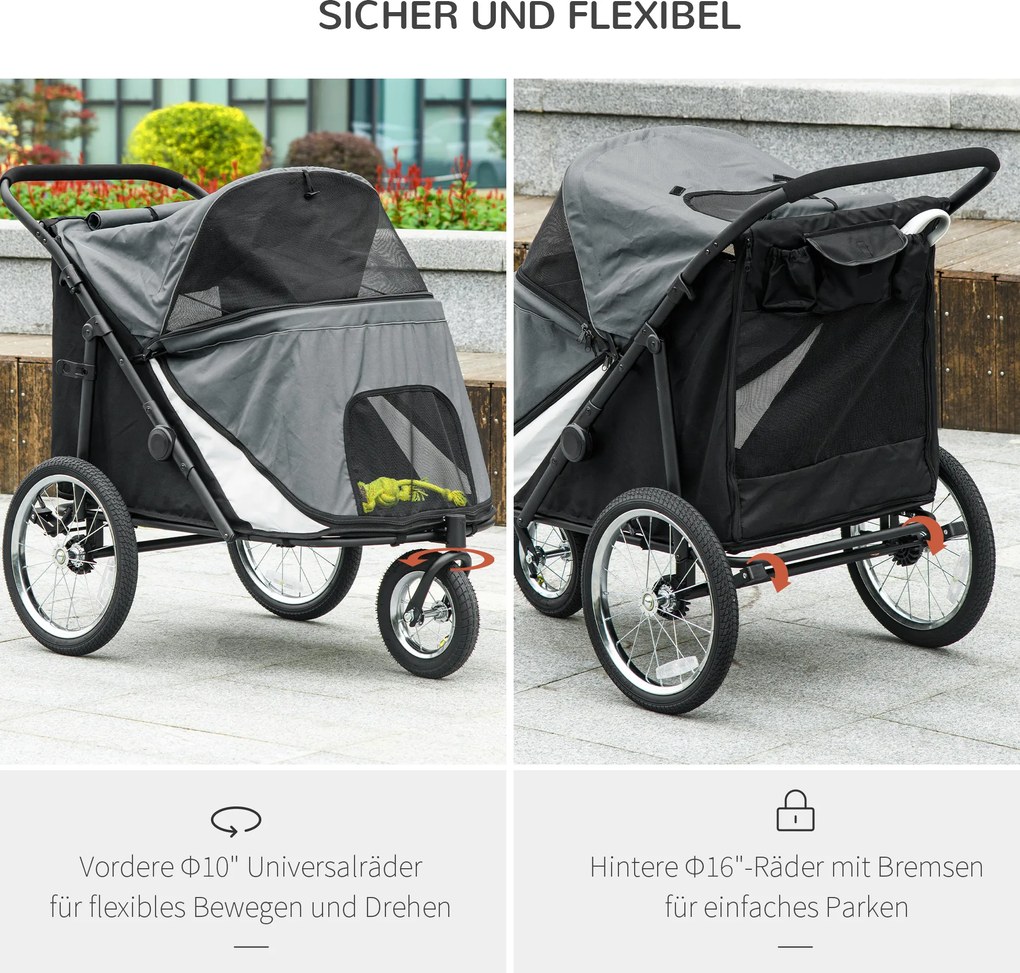 Outsunny Wózek dla Psa Składany Otwierany Daszek Poduszka Szary Czarny | Aosom PL