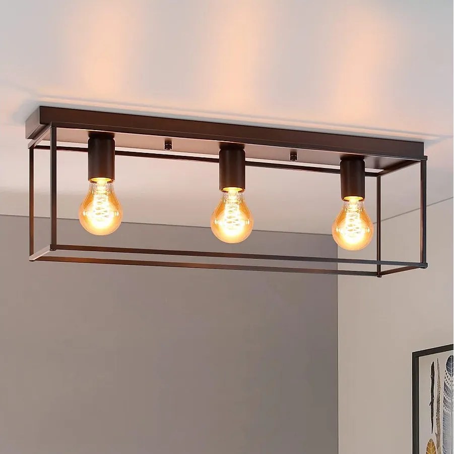 NETTLIFE Lampa sufitowa 3 punktowa E27 Max. Lampa industrialna do przedpokoju w stylu vintage, czarna, metalowa, 25W - bez żarówki