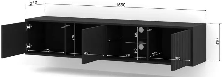 Czarna frezowana ścienna szafka rtv - Rasini
