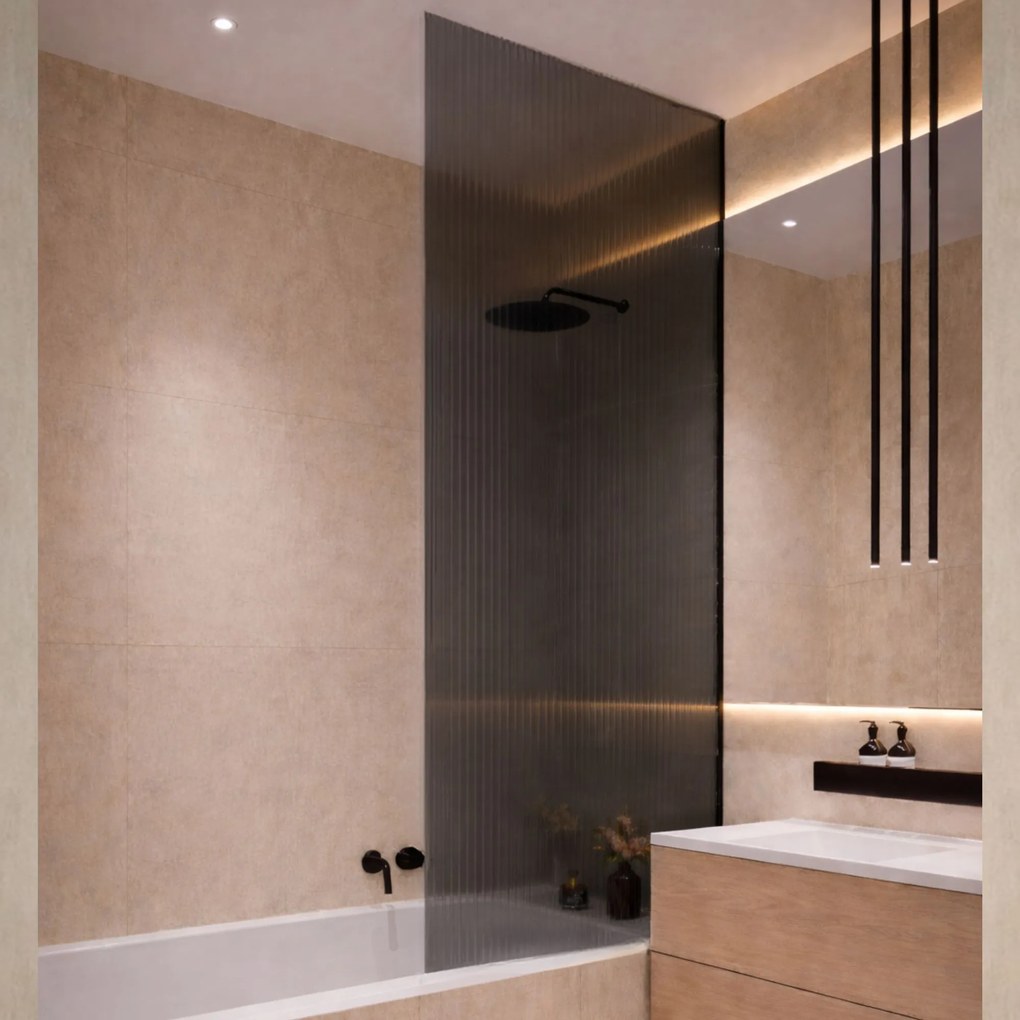 Parawan nawannowy prostokątny ARTE WELLE Classic XXL Grafit szkło grafitowe ryflowane | Różne rozmiary : Kolor profili kabiny - złoty szczotkowany, Rozmiar - 70 x 210 cm