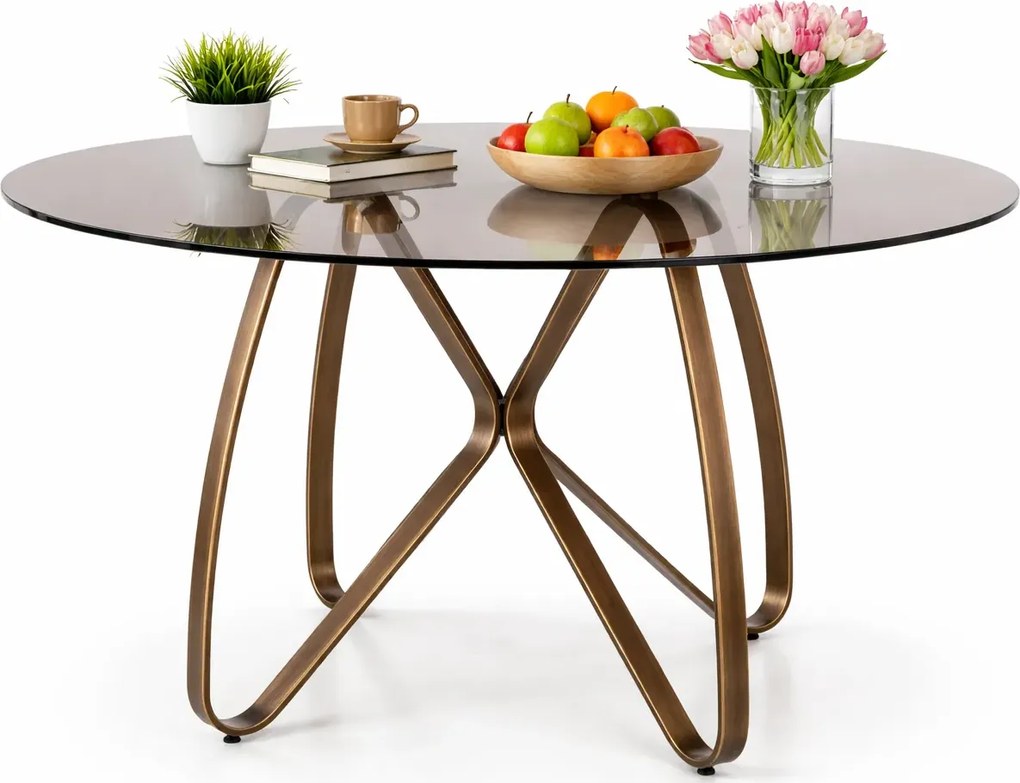 Szklany okrągły stół ze złotym stelażem G0-T34