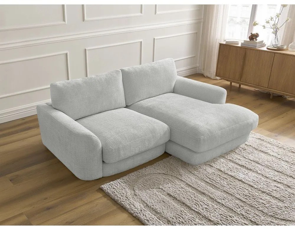 Jasnoszary narożnik z tkaniny szenilowej (prawostronny/z szezlongiem) Leonore – Bobochic Paris