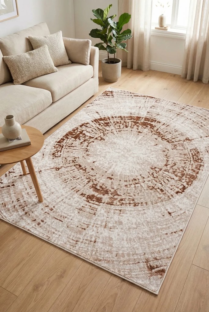 Beżowo-brązowy dywan pokojowy w nowoczesny wzór E3-S34