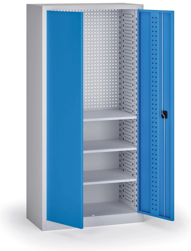 Szafa warsztatowa, 3 półki, 1950 × 950 × 500 mm, niebieskie drzwi