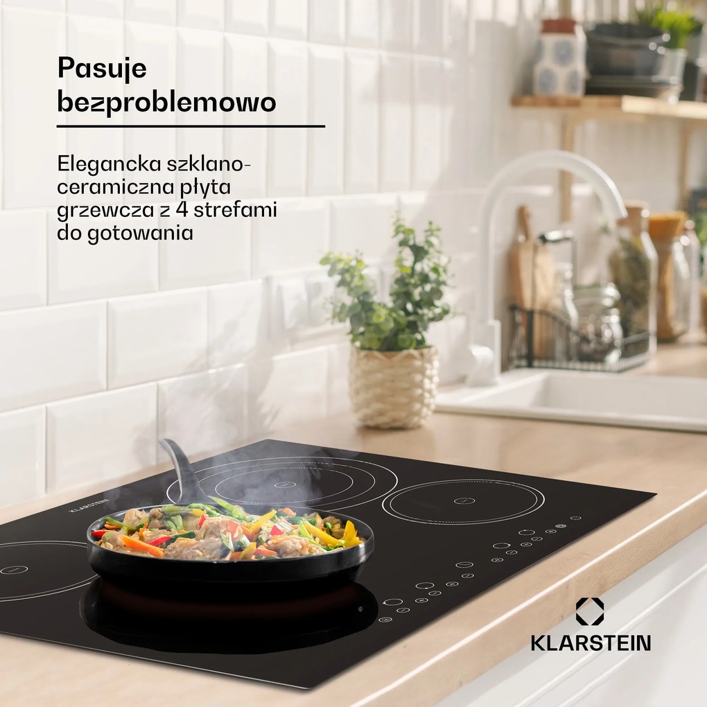 Klarstein Virtuosa 60cm Płyta szklano-ceramiczna 4 Strefy gotowania Czarny
