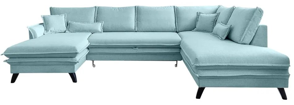Jasnoniebieska rozkładana sofa w kształcie litery "U" Miuform Charming Charlie, prawostronna