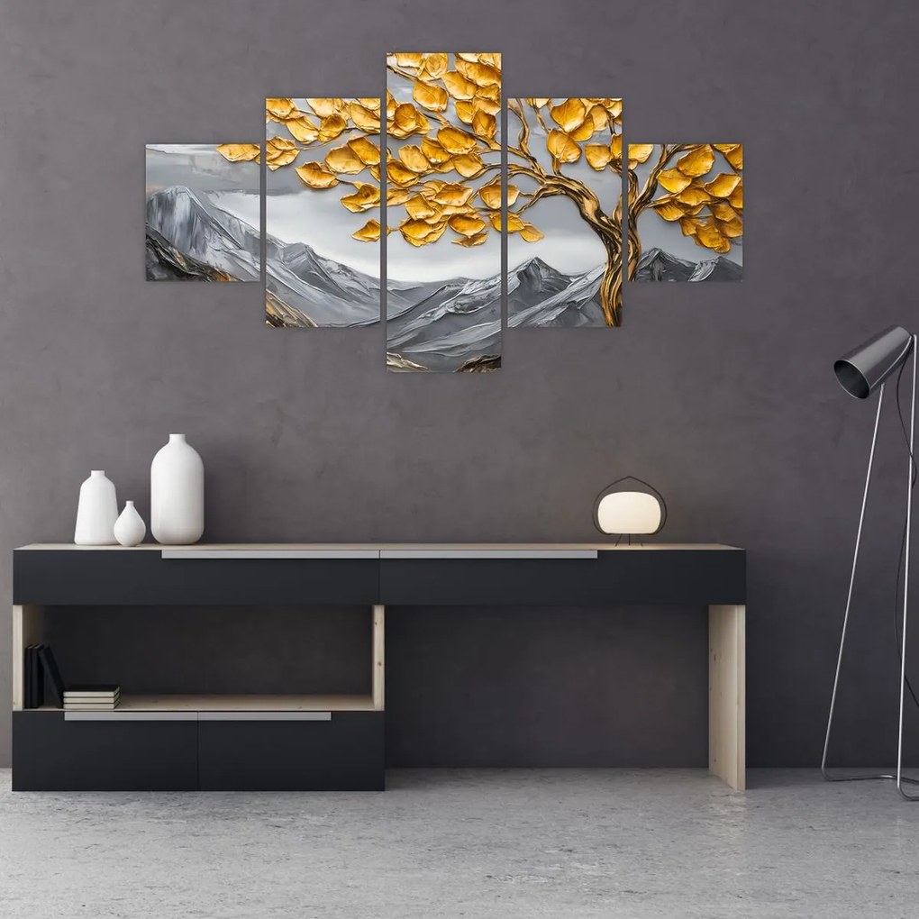 Obraz – Drzewo ze złotymi liśćmi (125x70 cm)