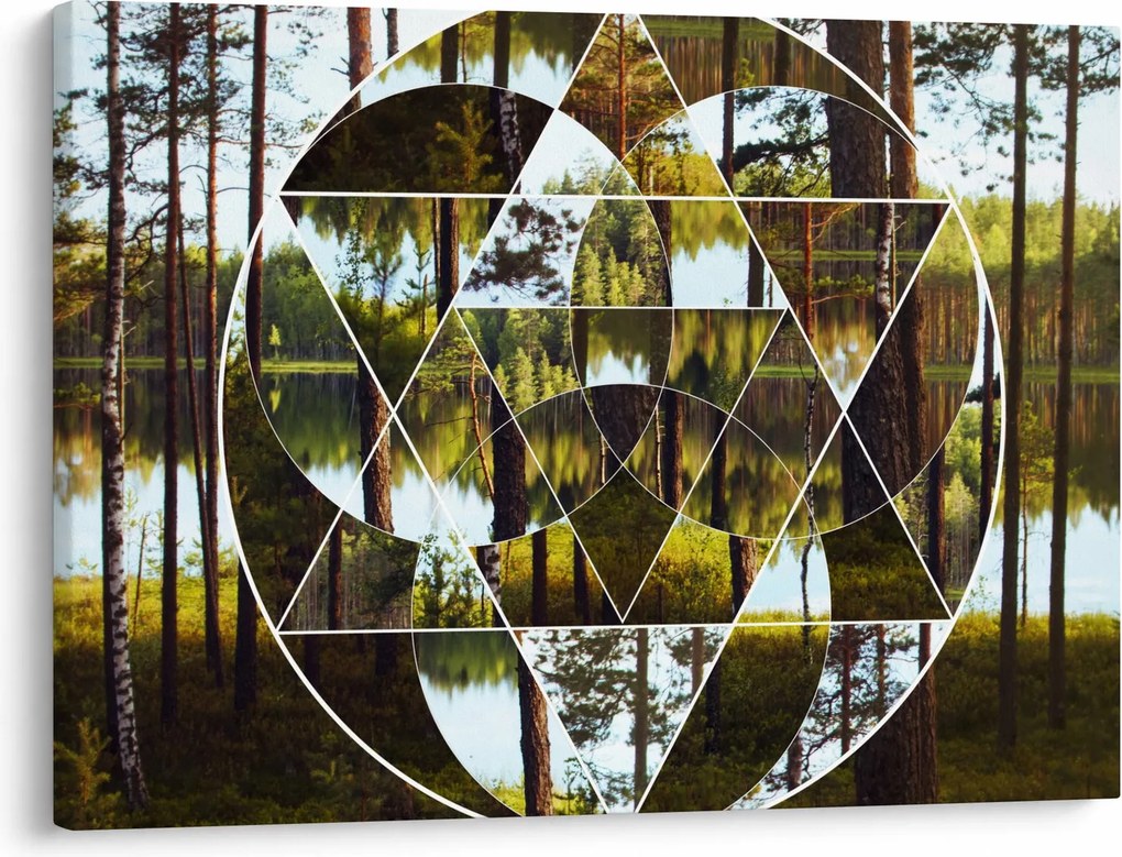 Obraz - Geometryczny kolaż na tle nordyckich lasów (70x50 cm)