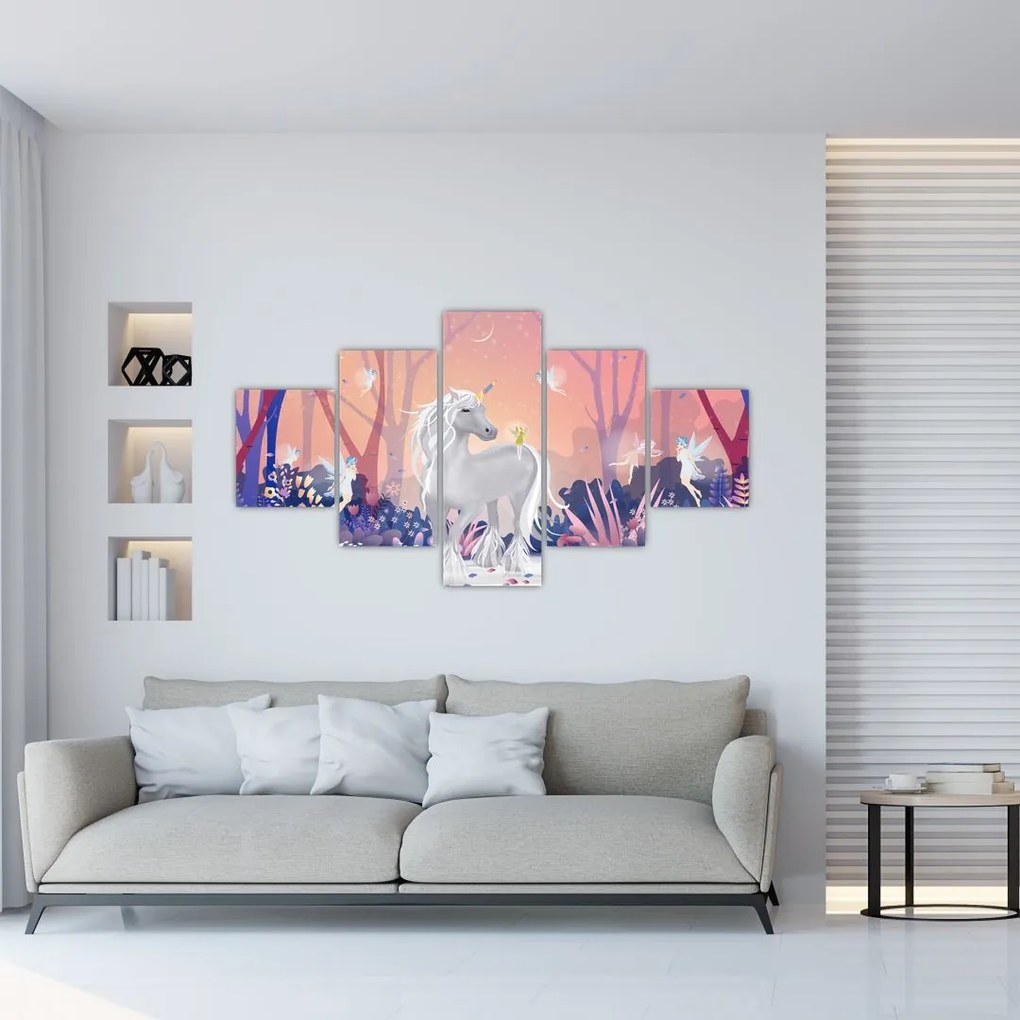 Obraz - Jednorożec w magicznym lesie (125x70 cm)