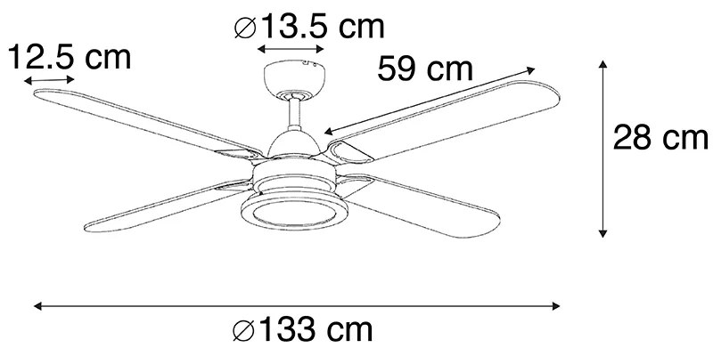 Wentylator sufitowy z lampą czarny z pilotem - Fanattic Nowoczesny Oswietlenie wewnetrzne