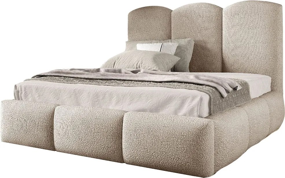 FURNISTAR Łóżko tapicerowane BAILEY z pojemnikiem na pościel| Bubble Bed 180x200|Łóżko dwuosobowe |Stelaż|Wygląd łóżka kontynentalnego|bez materaca-Jasnobeżowy