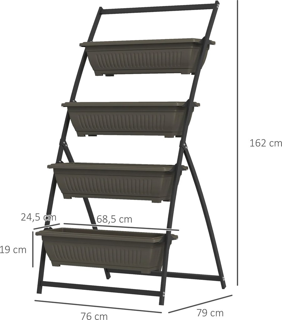 Outsunny Stojak na rośliny, Stojak na kwiaty z 4 poziomami, Regał na rośliny z otworami, Schody roślinne, Stal, Brązowy, 76 x 79 x 162 cm