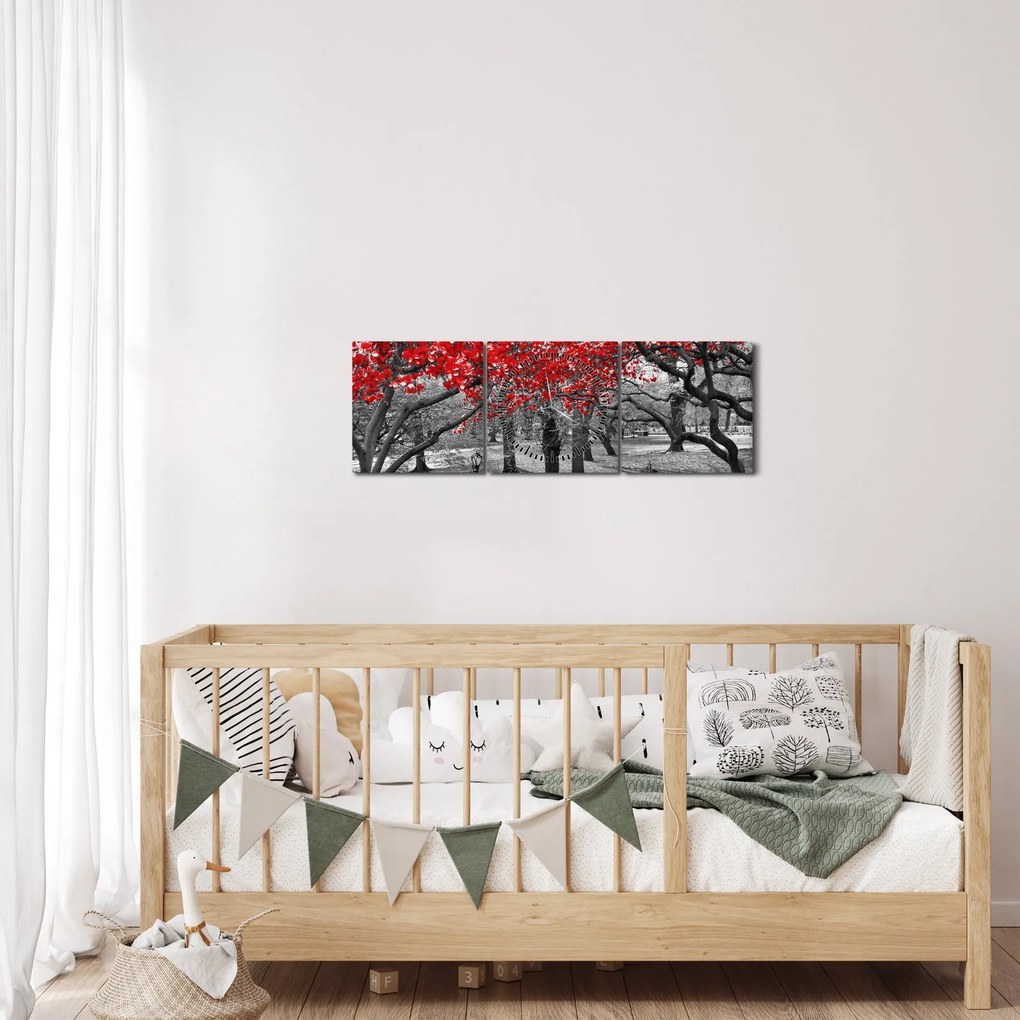 Obraz - Czerwone drzewa, Central Park, New York (z zegarem) (90x30 cm)