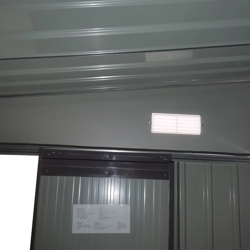 Outsunny Metalowa szopa ogrodowa z pochyłym dachem Przesuwne drzwi Zabezpieczenie narzędzi Szary 28x345x201cm | Aosom PL