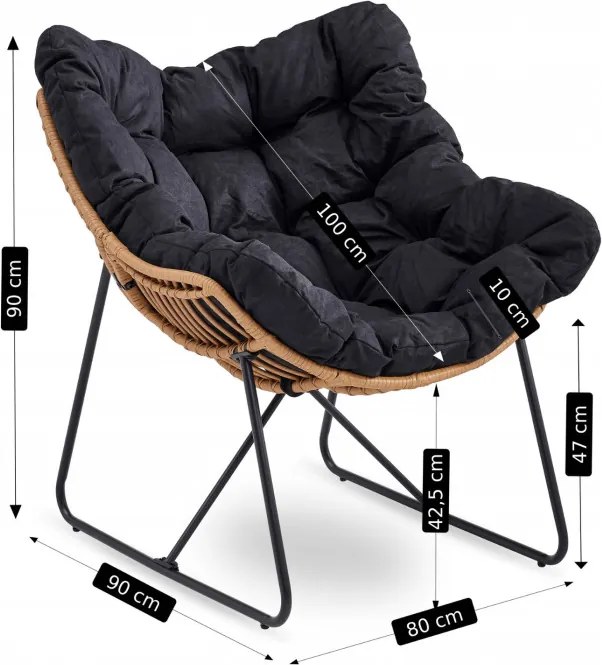Fotel Wypoczynkowy Ogrodowy FIN na Płozach Czarny Nowoczesny