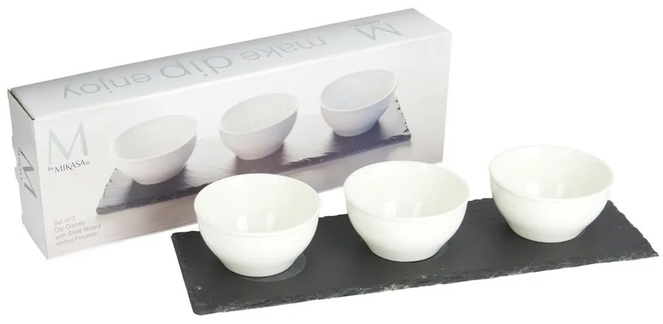 Zestaw 3 białych porcelanowych miseczek do dipów z podstawką Mikasa