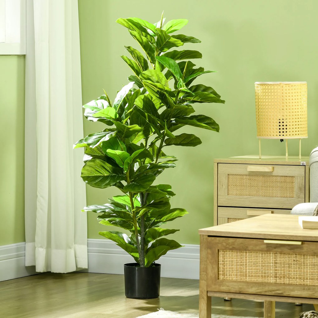 HOMCOM Sztuczna roślina Ficus, 110 cm wysokości z 90 liśćmi &amp; donicą do salonu | Aosom PL
