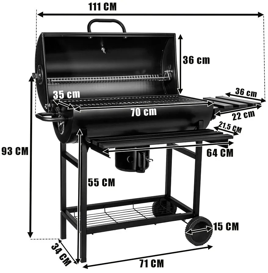 Węglowy grill beczka na kółkach P0-R44