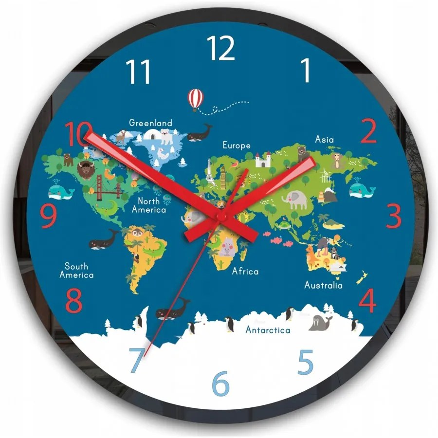 Zegar na ścianę mapa świata akrylowy naklejany okrągły kolorowy edukacyjny