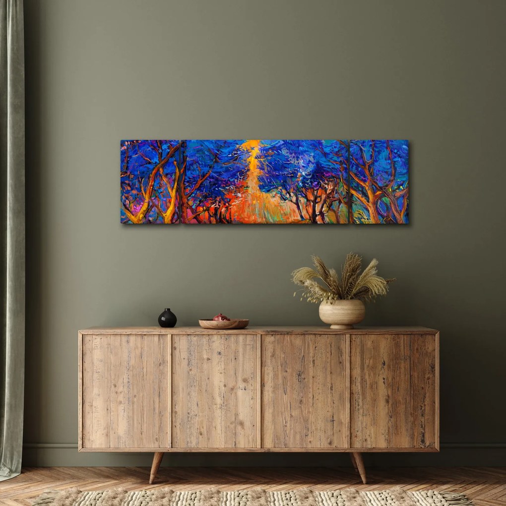 Obraz - Jesienne korony drzew, nowoczesny impresjonizm (170x50 cm)