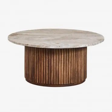 Okrągły Stolik Kawowy Ø90 Cm Z Marmuru I Drewna Mango Giselda Brązowy Marmur Toronto - Sklum
