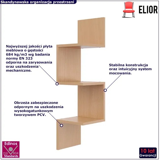 Narożna półka wisząca w kolorze buk - Flora 3X