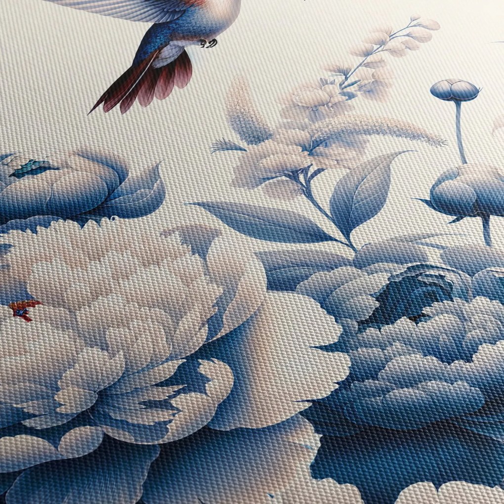 Obraz - Kolibry nad kwiatem (z zegarem) (90x30 cm)