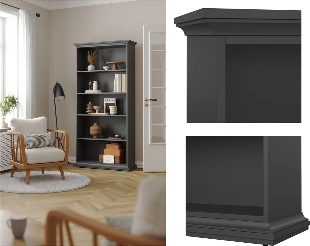 Regał na książki Paris z otwartymi półkami, kolor szary