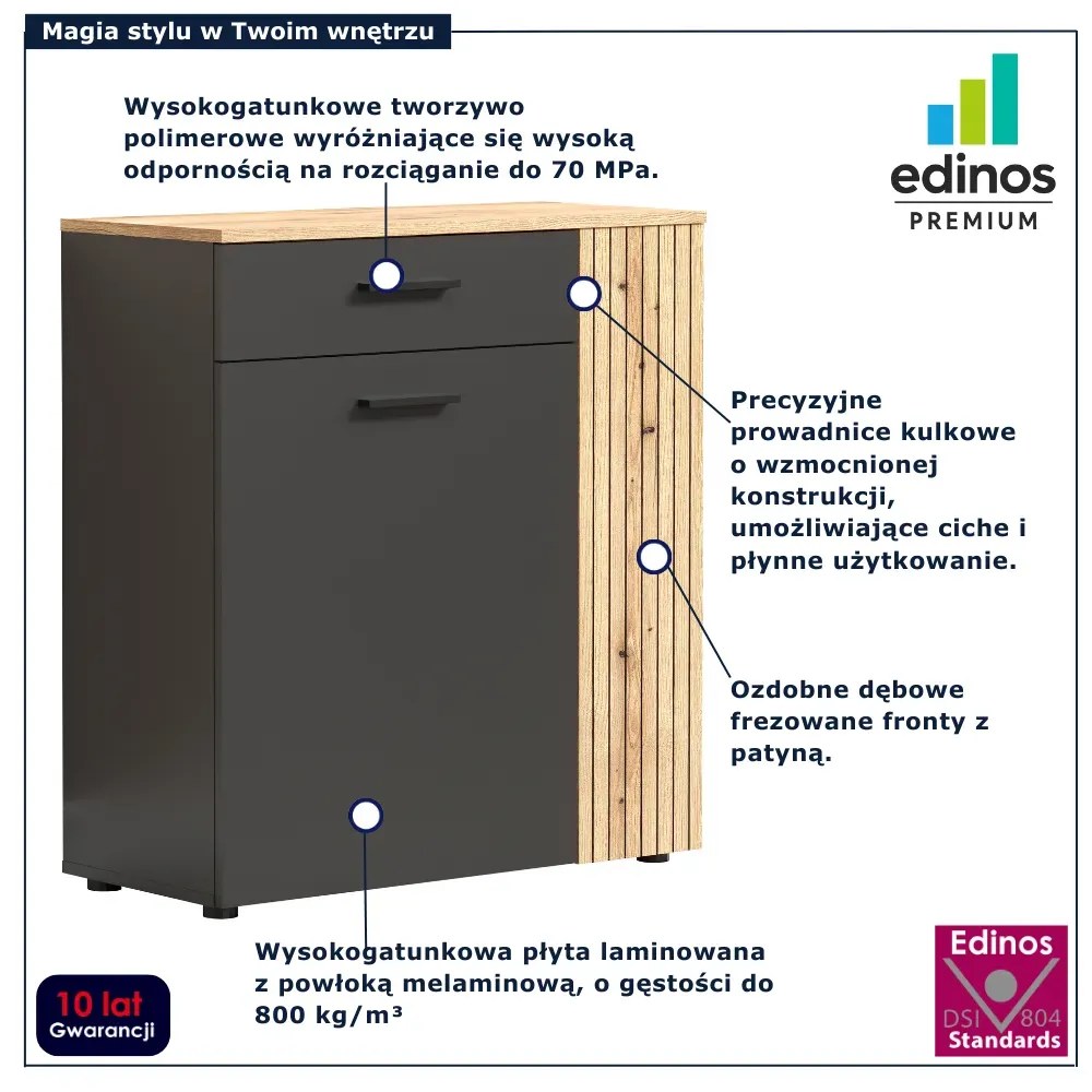 Komoda dwudrzwiowa z szufladą grafit + dąb evok K3-F25