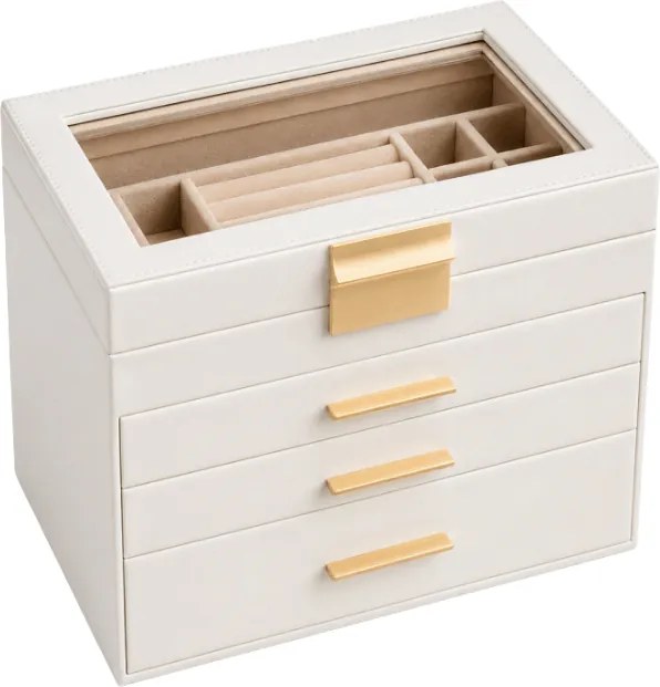 Szkatułka na biżuterię ELEGANT CASE 25,1x21,5x15,3 cm z eko skóry, beżowa
