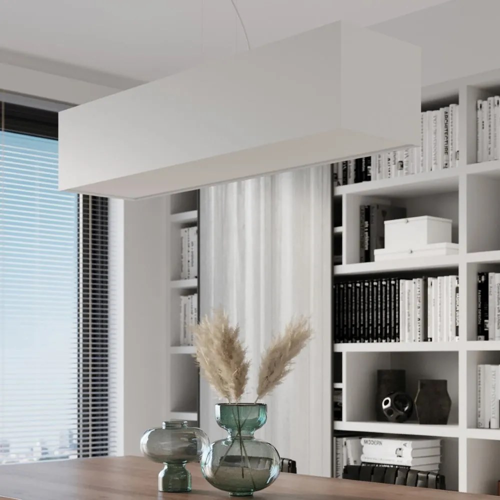 Biała lampa wisząca z tekstylno-szklanym kloszem Gryfin Bis – Nice Lamps
