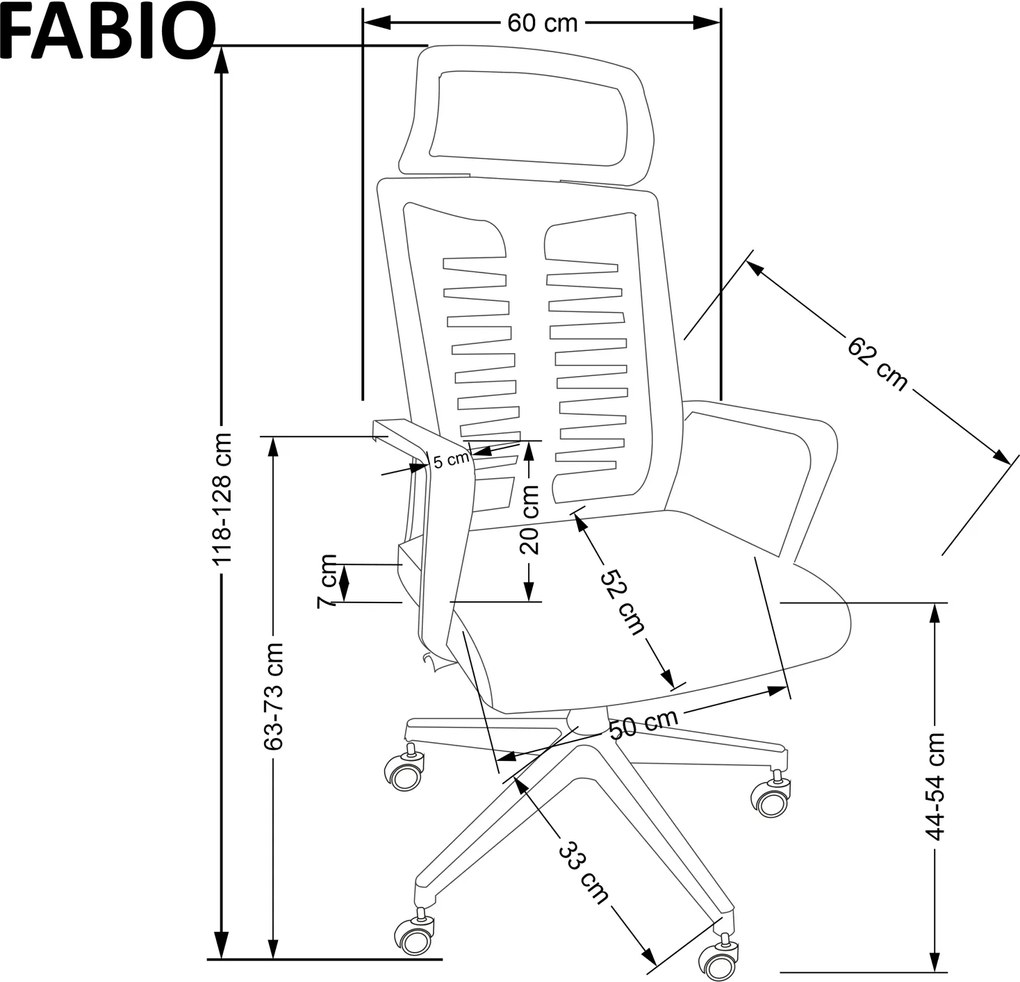 Obrotowe krzesło Fabio z oparciem i zagłówkiem z siatki