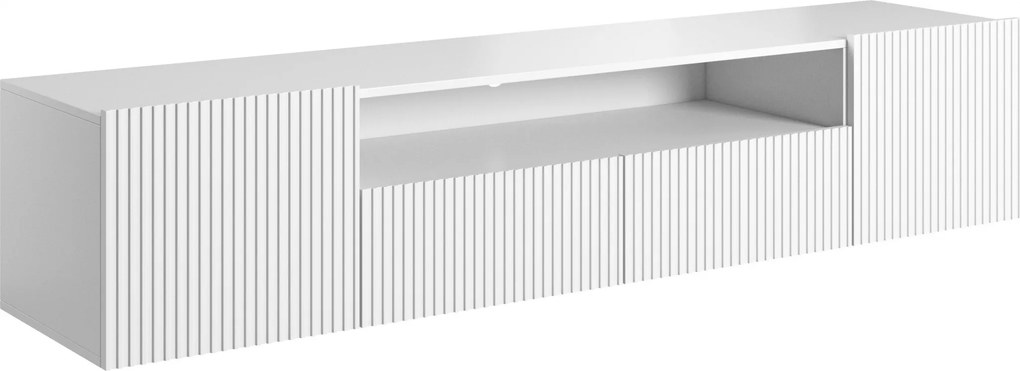 Szafka RTV wisząca Nicole 200 cm z wnęką i szufladami - biały / biały mat