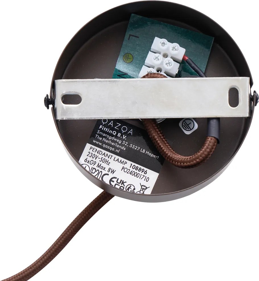 Lampa wisząca Hotel Chic Monaco ciemny brąz z brązowym szkłem 6-punktowa