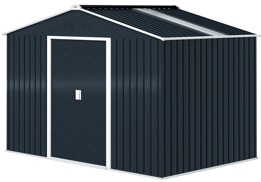 Outsunny Metalowy schowek na narzędzia z drzwiami przesuwnymi i oknami wentylacyjnymi, 277 x 195 x 192 cm, ciemnoszary
