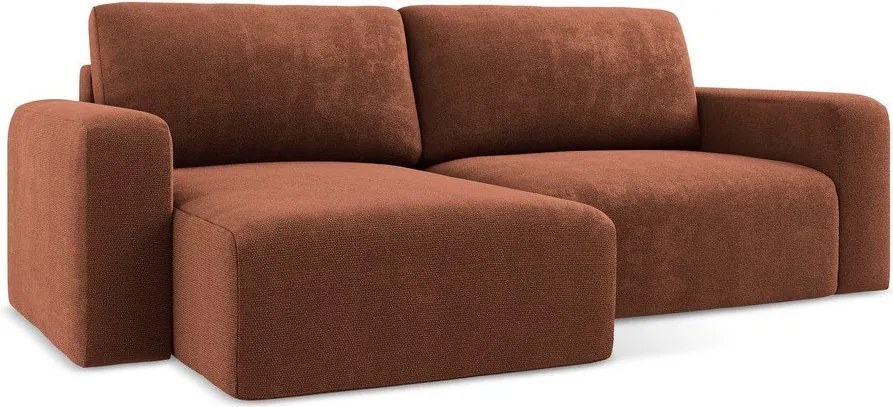 Rozkładany narożnik ze zniżką z tkaniny szenilowej (lewostronny/z szezlongiem) w kolorze terakoty Kona – Makamii