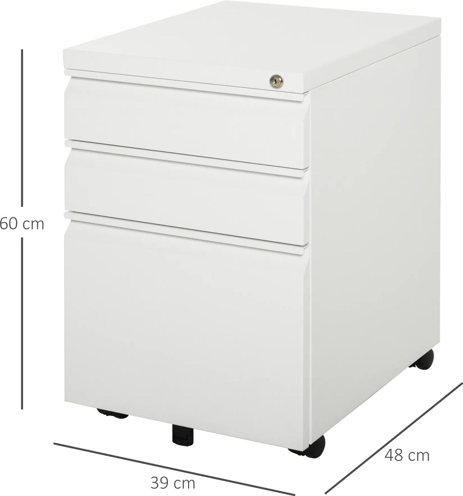Vinsetto Szafka na dokumenty szafka biurowa kontener biurowy na kółkach z 3 szufladami stal biały