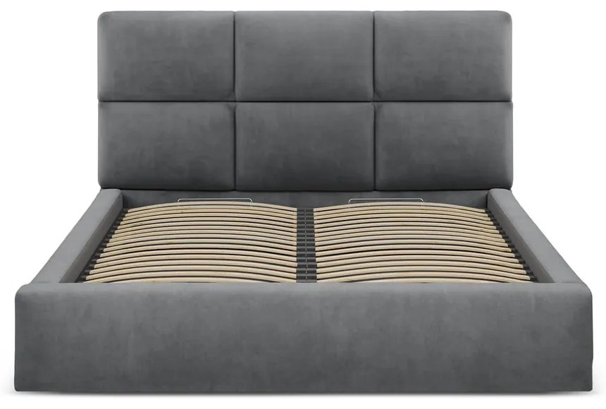 Szare tapicerowane łóżko dwuosobowe ze schowkiem ze stelażem 160x200 cm Libera – Windsor &amp; Co Sofas