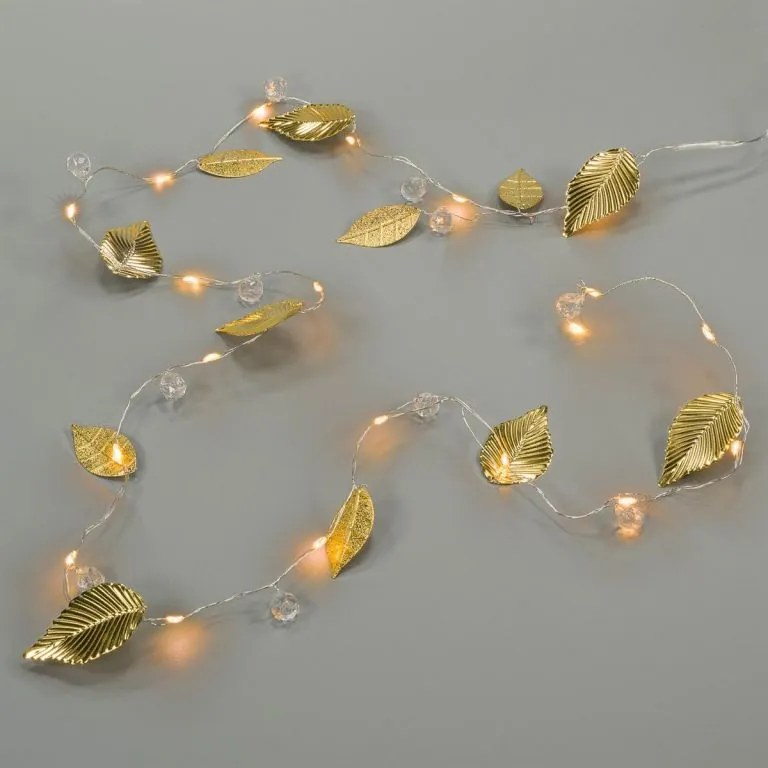 Oświetlenie perełkowe i złote listki, 20 diod LED, ciepła bi