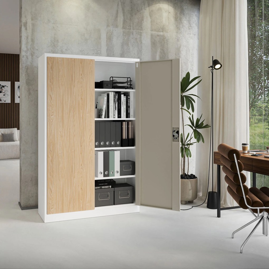 Szafa biurowa metalowa na dokumenty JAN II, Eco Design: biała/dąb sonoma