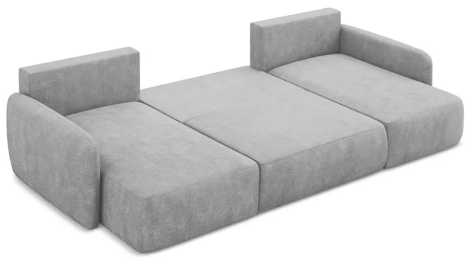 Jasnoszary narożnik rozkładany z tkaniny szenilowej ze schowkiem (w kształcie litery U) Lilo – Makamii