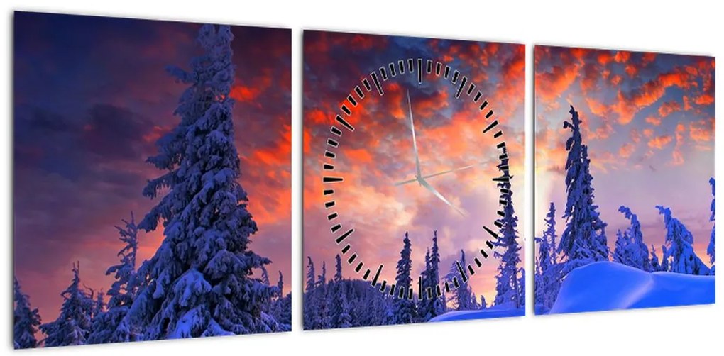 Obraz - Zimowy zmierzch (z zegarem) (90x30 cm)