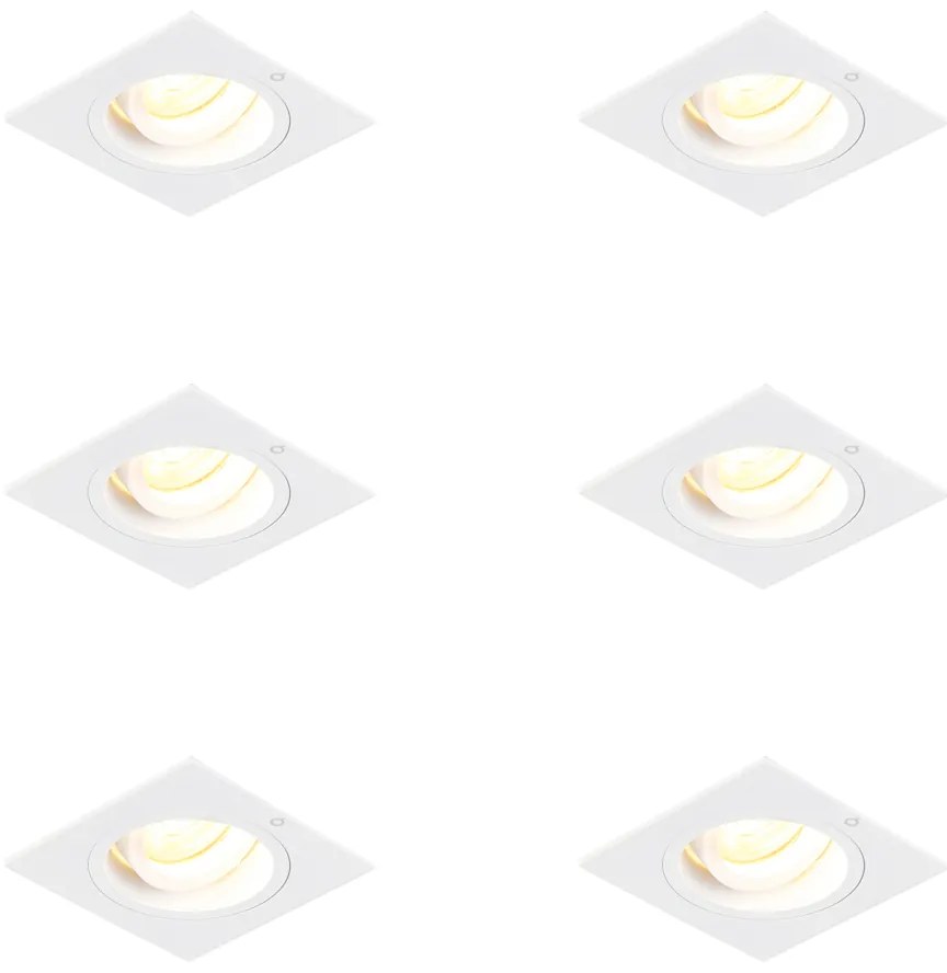 Zestaw 6 kwadratowych reflektorów wpuszczanych, obrotowych i uchylnych, biały - Chuck